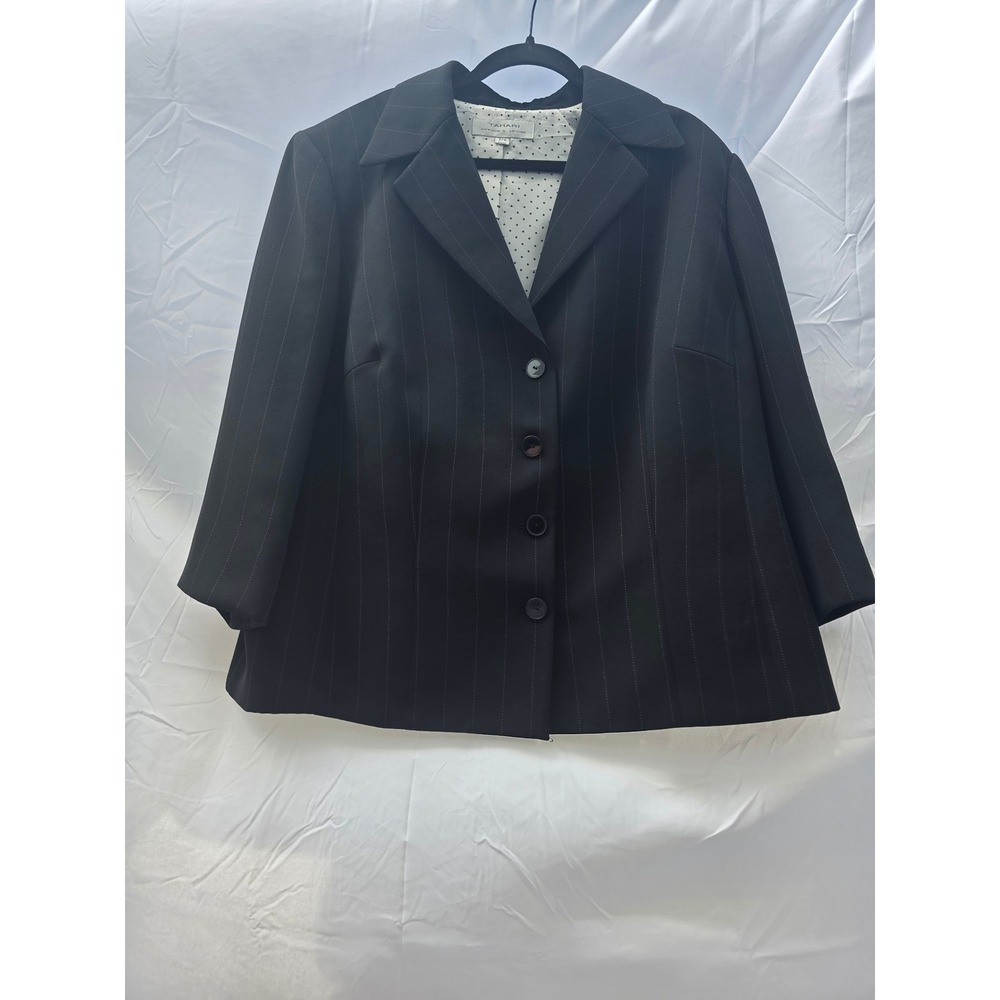 Tahari Arthur S. Levine Black Pinstripe Blazer Polka Dot Lining Womens 22W